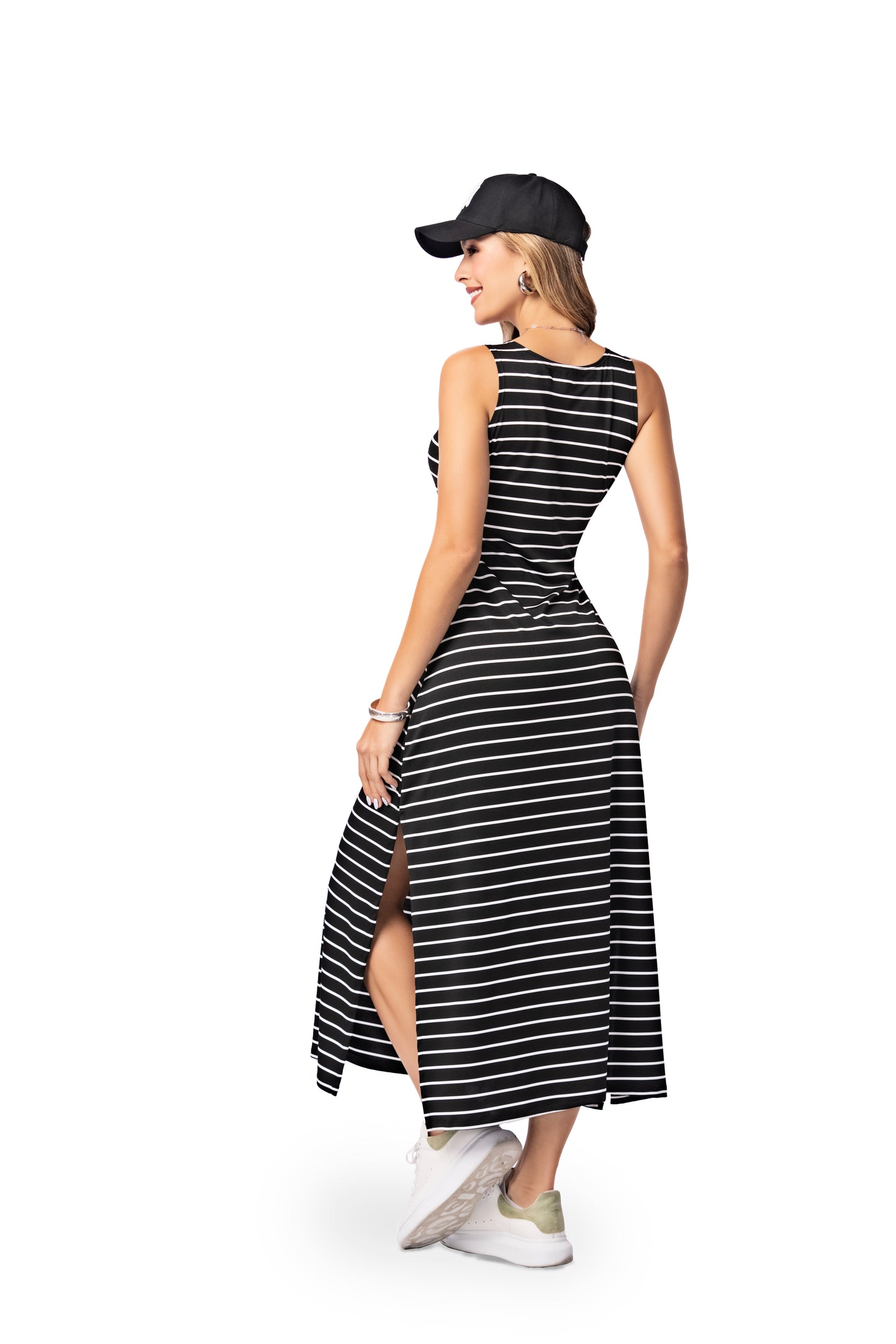 🖤 Urban Cool – Vestido Largo Rayado con Abertura 🖤
