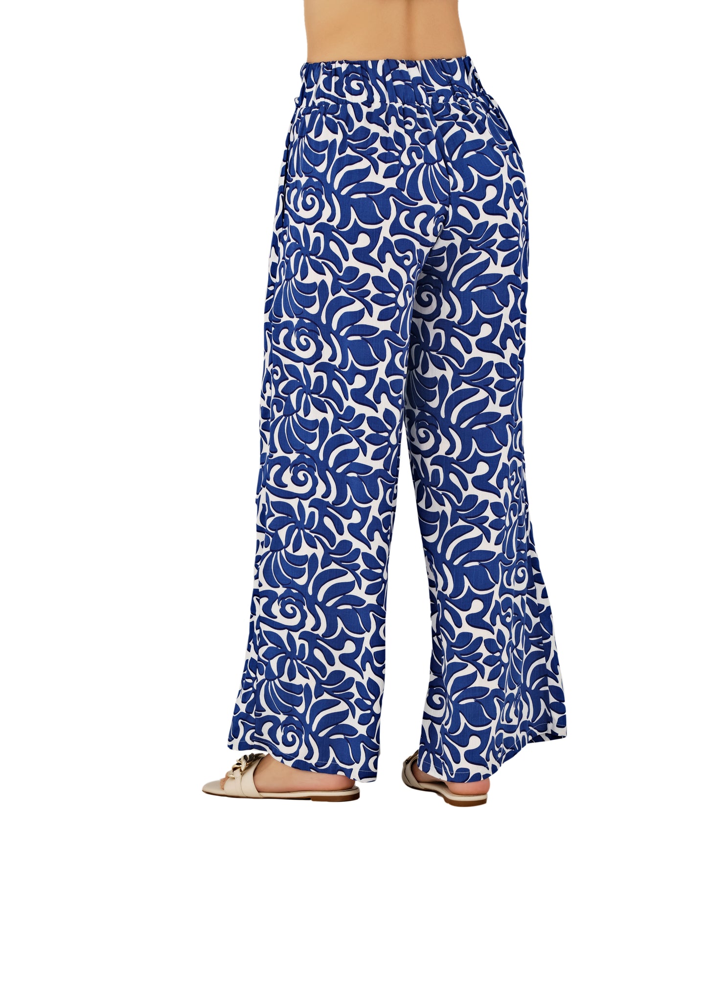 🌊🌿 Pantalón Palazzo Estampado Azul & Blanco