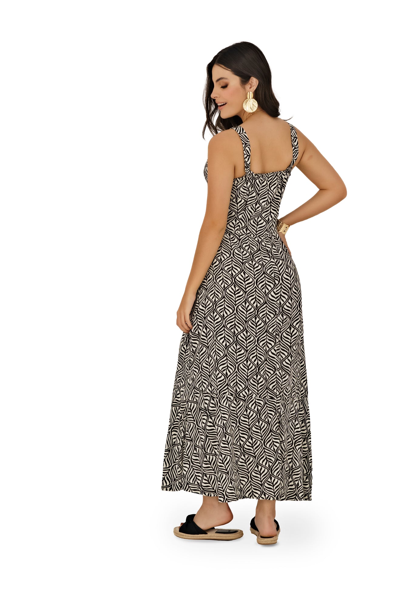 ✨ Selva Elegante – Vestido Largo Estampado en Negro y Blanco ✨