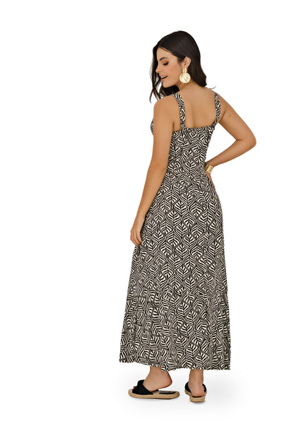 ✨ Selva Elegante – Vestido Largo Estampado en Negro y Blanco ✨